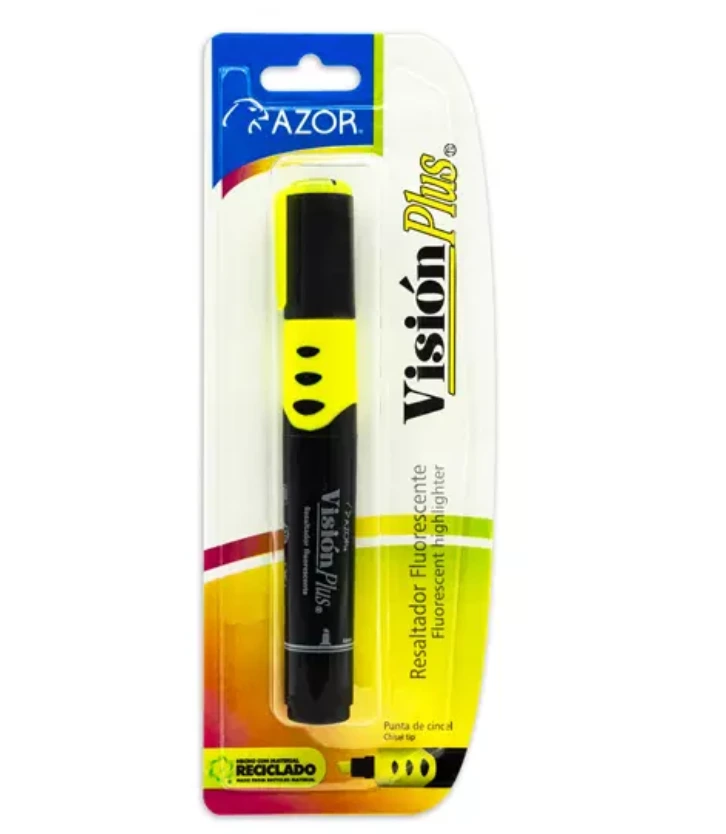 [AZO-MAR-2610AM] Resaltador de texto Vision Plus punta cincel 6 mm color amarillo blíster