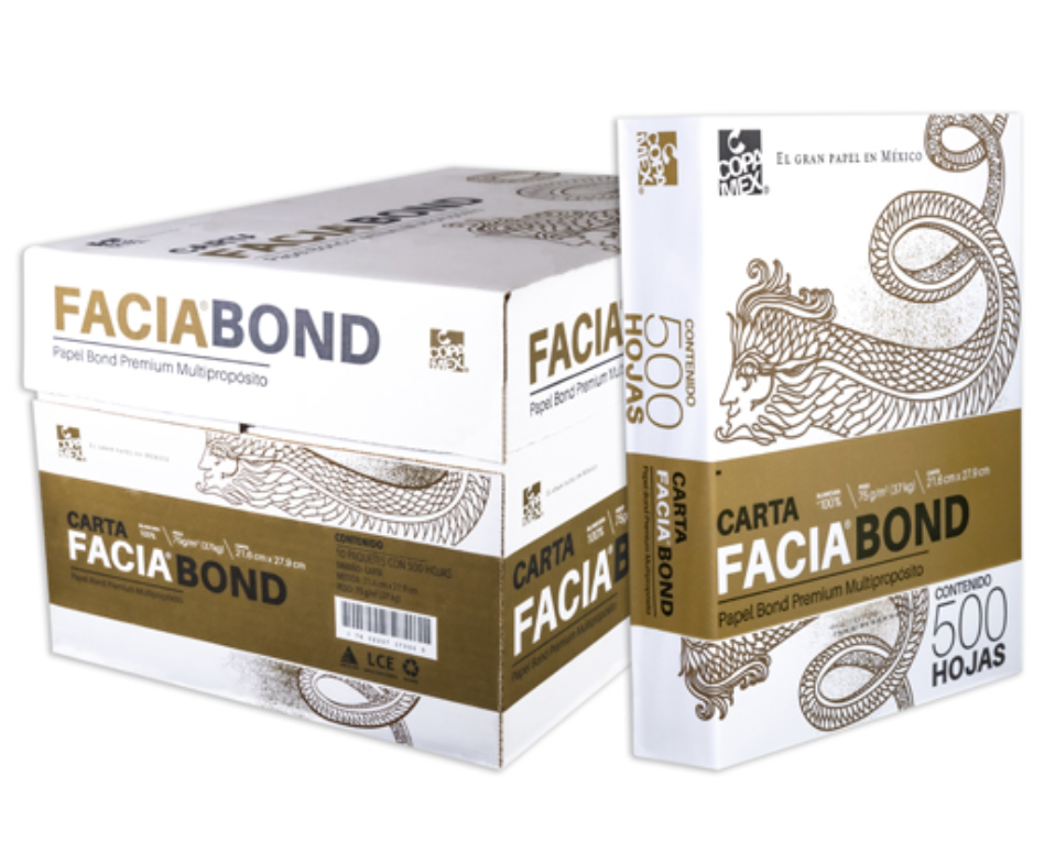 Papel bond Facia carta blancura 99% 75gr