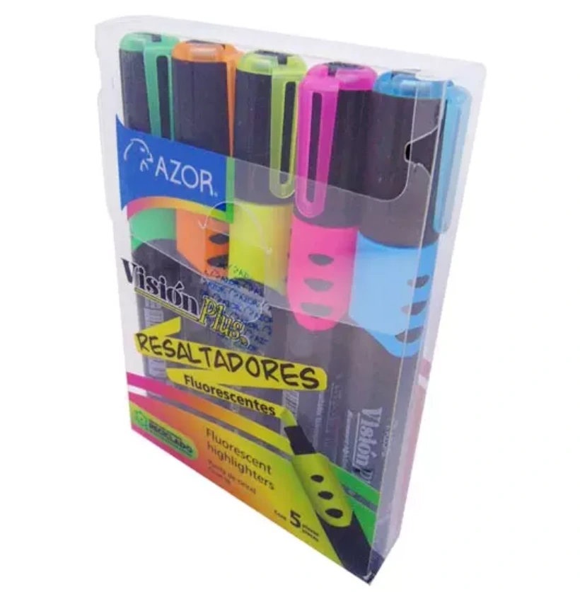 [AZO-MAR-2625] Resaltador de texto Vision Plus cincel 6mm colores surtidos empaque con 5 pzas