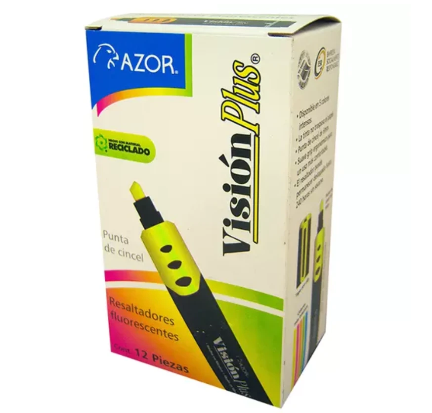Resaltador de texto Vision Plus punta cincel 6 mm amarillo caja con 12 pzas