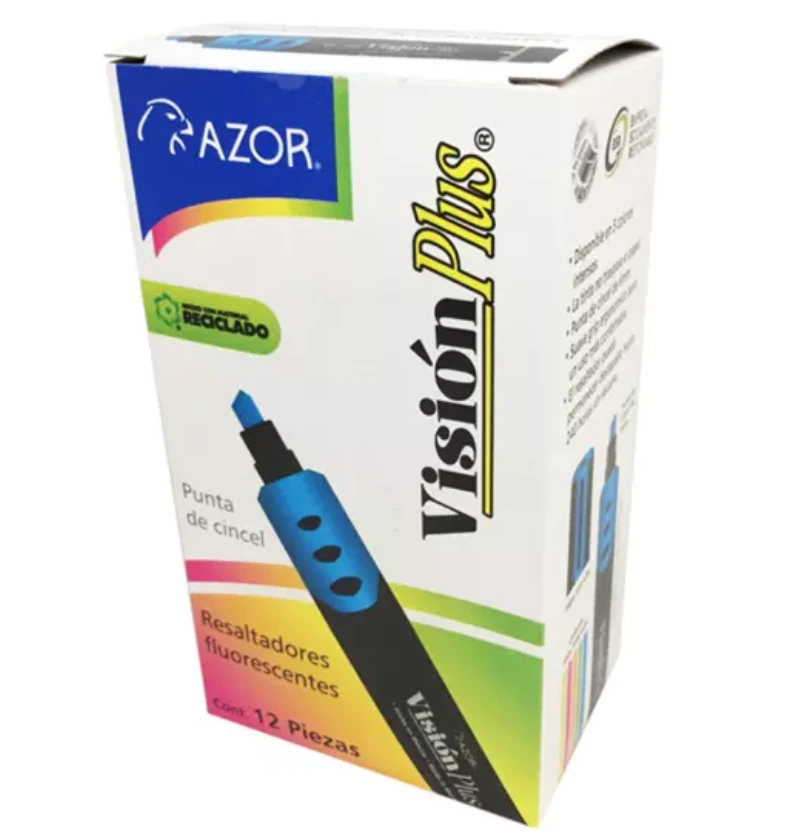 [AZO-MAR-2600AZ] Resaltador de texto Vision Plus punta cincel 6 mm color azul caja con 12 pzas