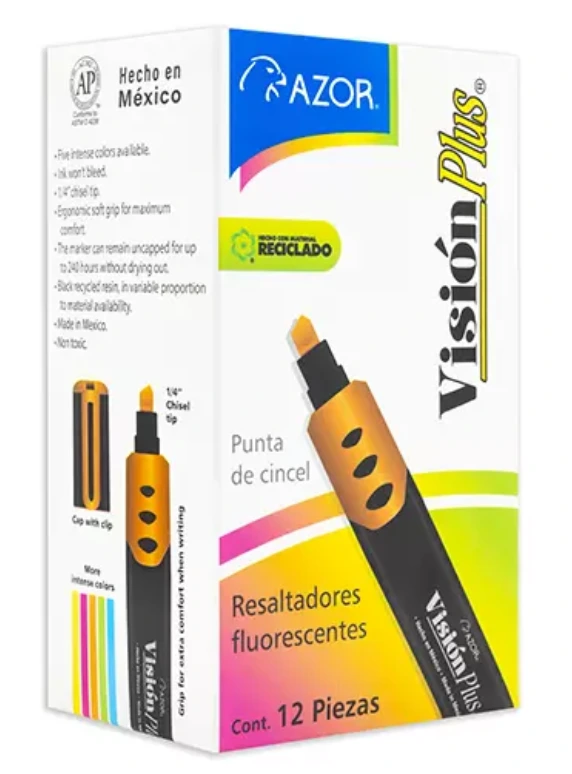 Resaltador de texto Vision Plus punta cincel 6 mm color naranja caja con 12 pzas