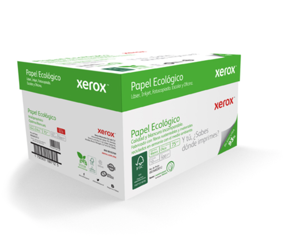 Papel bond Ecológico XEROX tamaño oficio 93% blancura 75gr