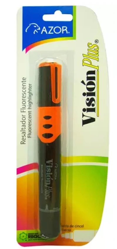 [AZO-MAR-2610NA] Resaltador de texto Vision Plus punta cincel 6 mm color naranja blíster