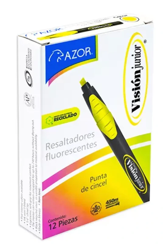 [AZO-MAR-2800AM] Resaltador de texto Vision Junior puntacincel 4 mm amarillo caja con 12 pzas