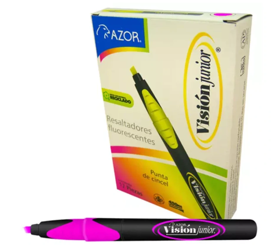 [AZO-MAR-2800RS] Resaltador de texto Vision Junior puntacincel 4 mm color rosa caja con 12 pzas