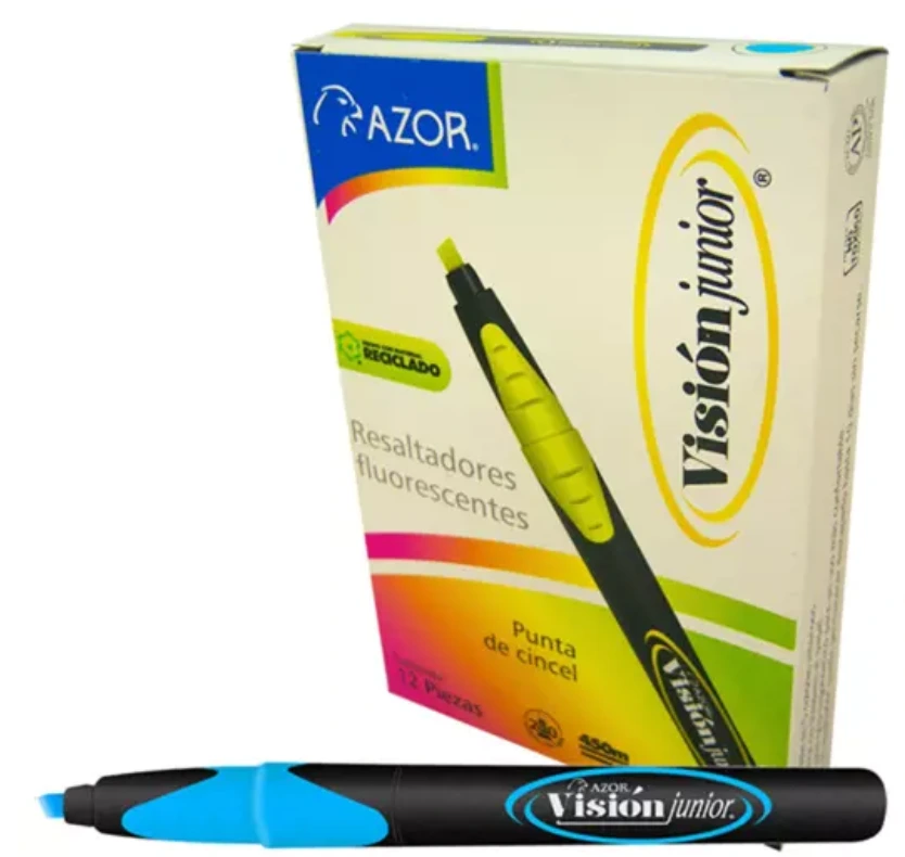 [AZO-MAR-2800AZ] Resaltador de texto Vision Junior puntacincel 4 mm color azul caja con 12 pzas