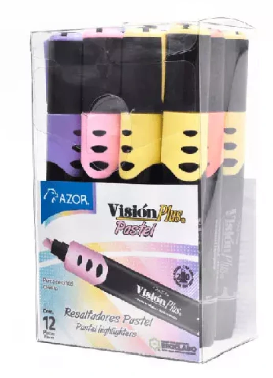 [AZO-MAR-2600CSP] Resaltador de texto Vision Plus Pastel colores surtidos caja con 12 piezas