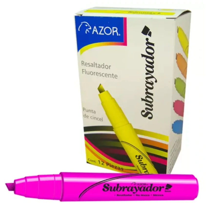 [AZO-MAR-2450RSC] Resaltador de texto Subrayador punta cincel 6 mm color rosa caja con 12 pzas
