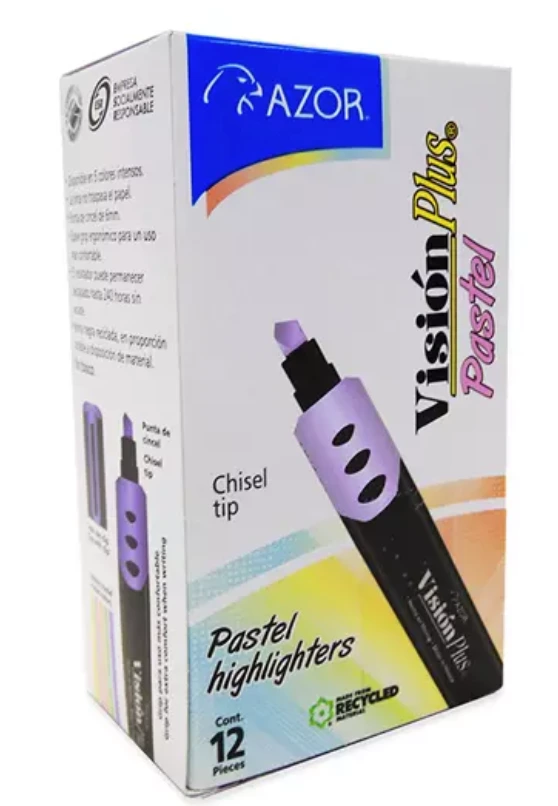 Resaltador de texto Vision Plus Pastel punta cincel 6 mm morado caja con 12 pzas