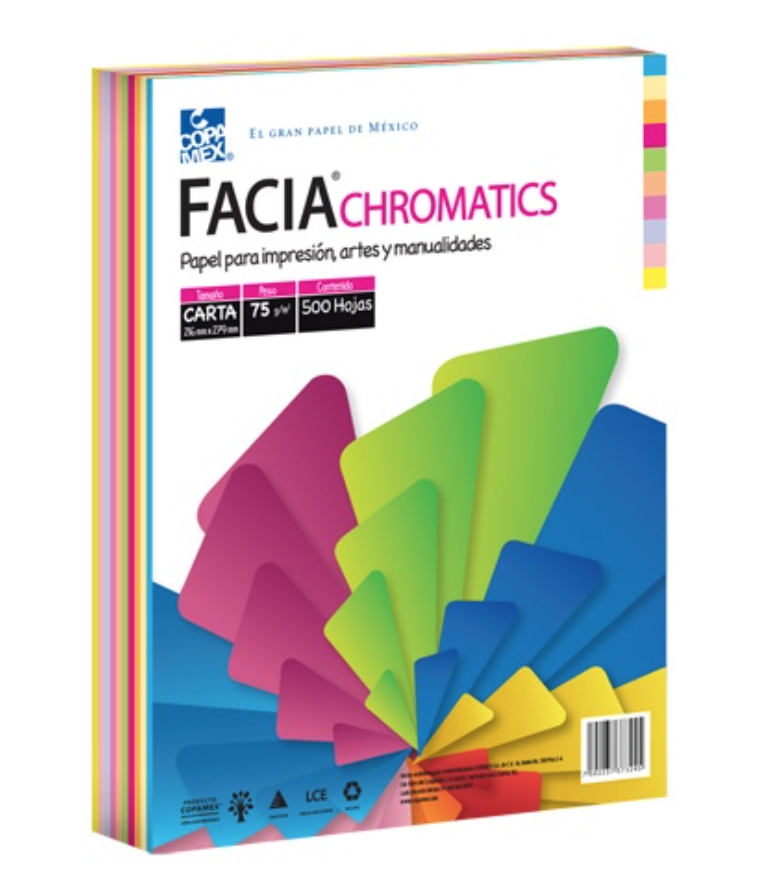 [COP-PAP-FCHROMA] Paquete de hojas de color FaciaChromatics tamaño carta mix10 colores 75gr 500 hs