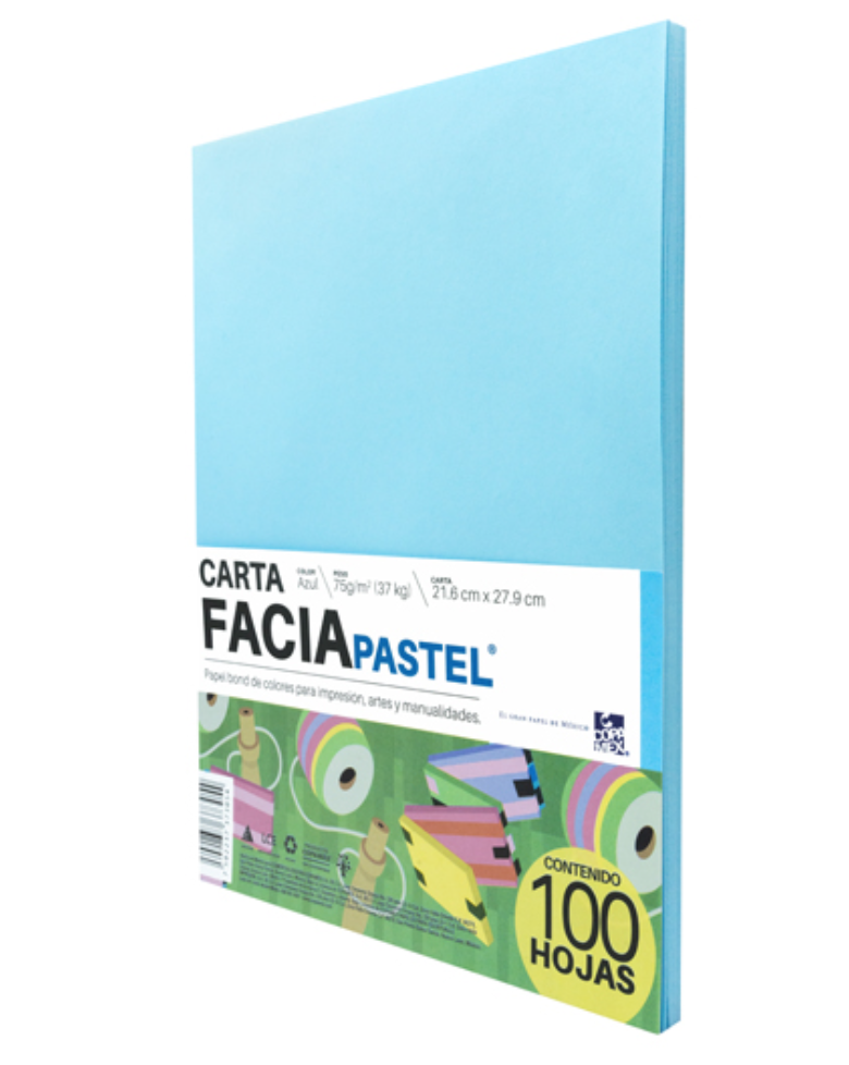 [COP-PAP-ARCAZUL] Paquete de hojas de color Facia Pastel tamaño carta color azul 75gr 100 hojas