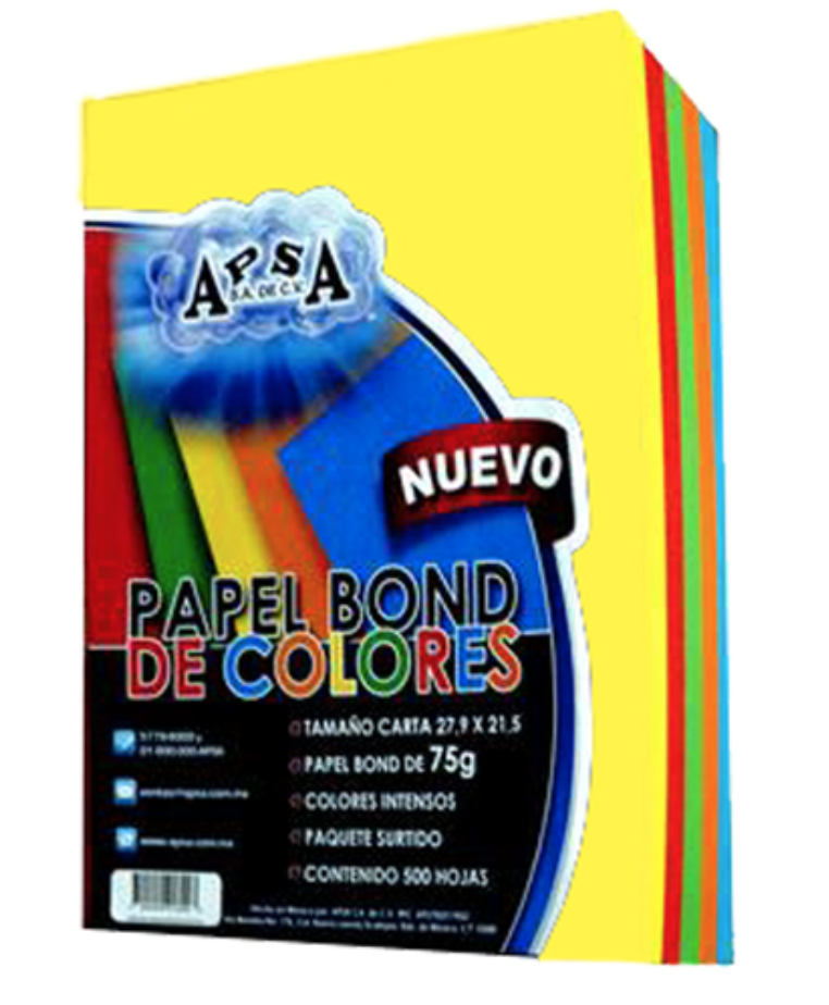 Hojas tamaño carta APSA colores intensos paquete con 500 hojas