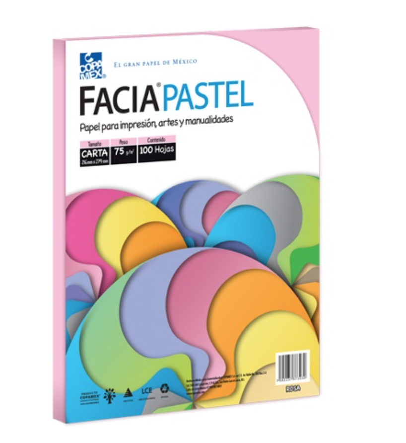 [COP-PAP-ARCROSA] Paquete de hojas de color Facia Pastel tamaño carta color rosa 75gr 100 hojas
