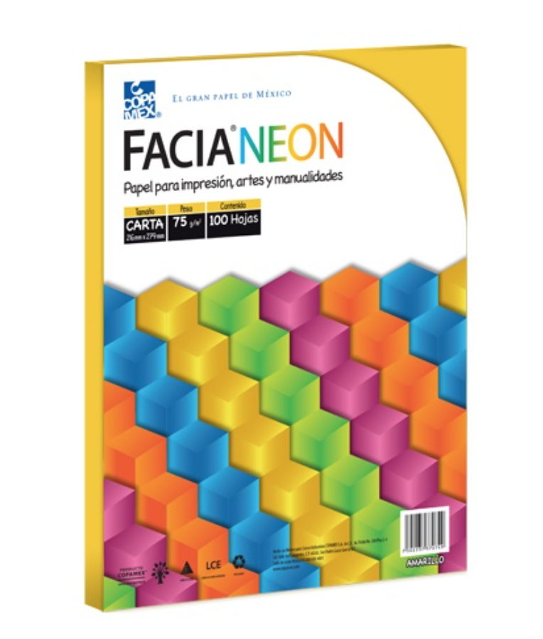 [COP-PAP-NEONAMA] Paquete de hojas de color Facia Neon tamaño carta color amarillo 75gr 100 hojas