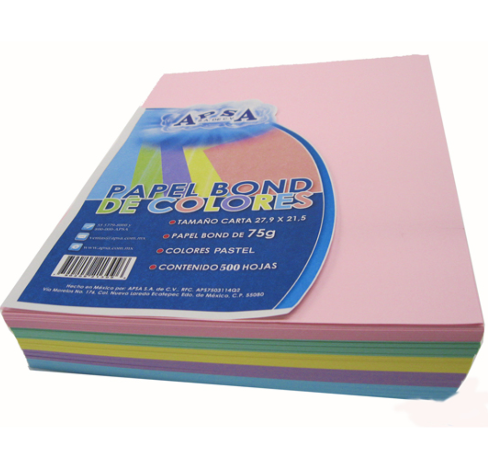 Hojas tamaño carta APSA colores pastel paquete con 500 hojas