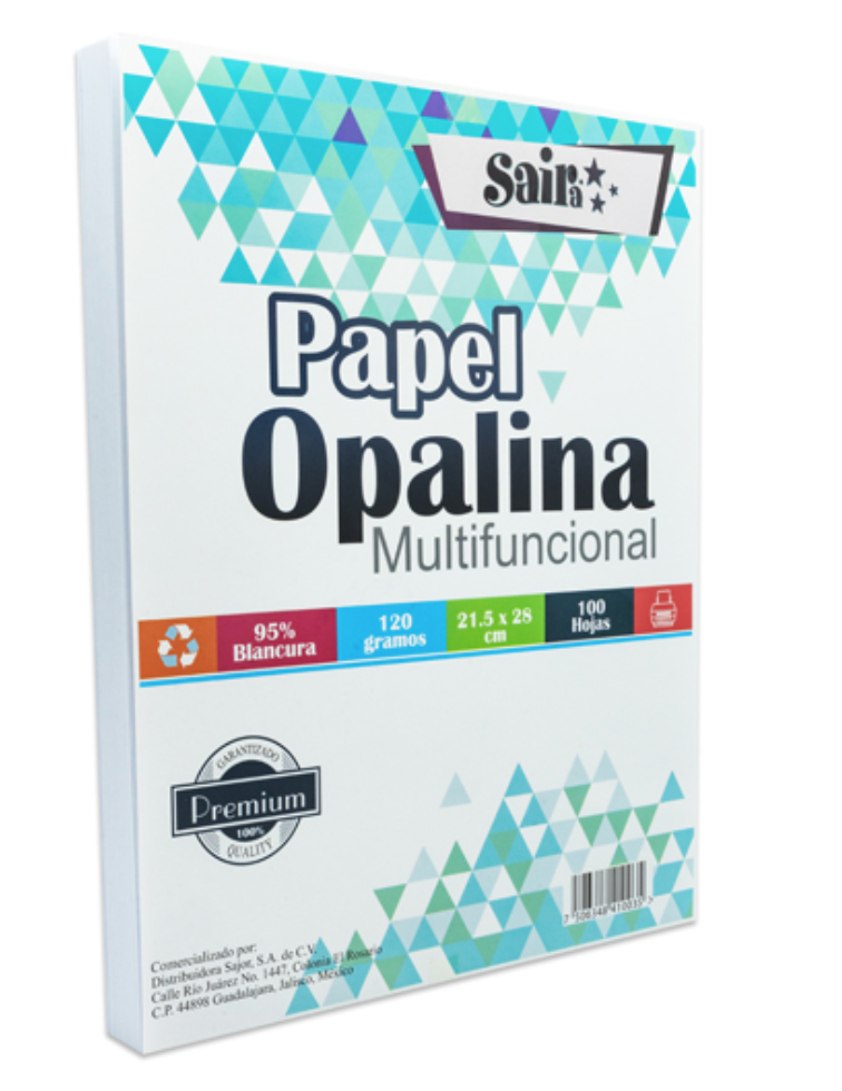 [SAJ-PAP-OPALINA] Paquete de papel opalina blancura 95% 120gr, Saira tamaño carta paquete 100 hs