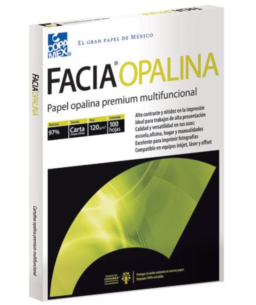 [COP-PAP-OPALINA] Paquete de papel opalina blancura 97% 120gr. Facia tamaño carta paquete 100 hs