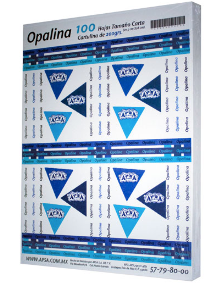 Papel opalina blanca 90% blancura APSA tamaño carta 200 gramos