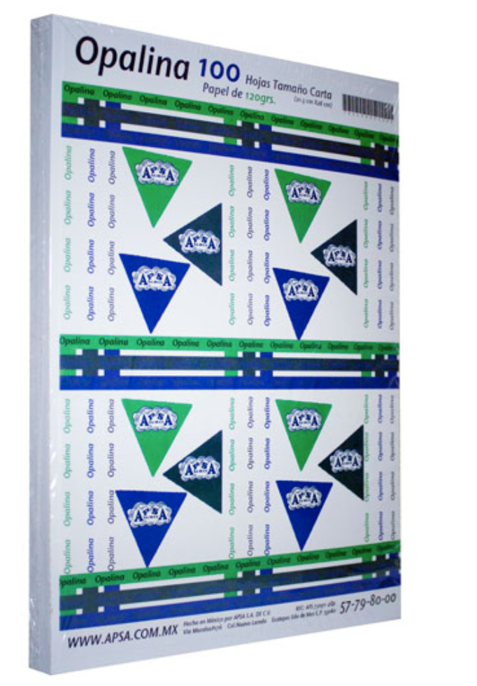 Papel opalina blanca 90% blancura APSA tamaño carta 120 gramos