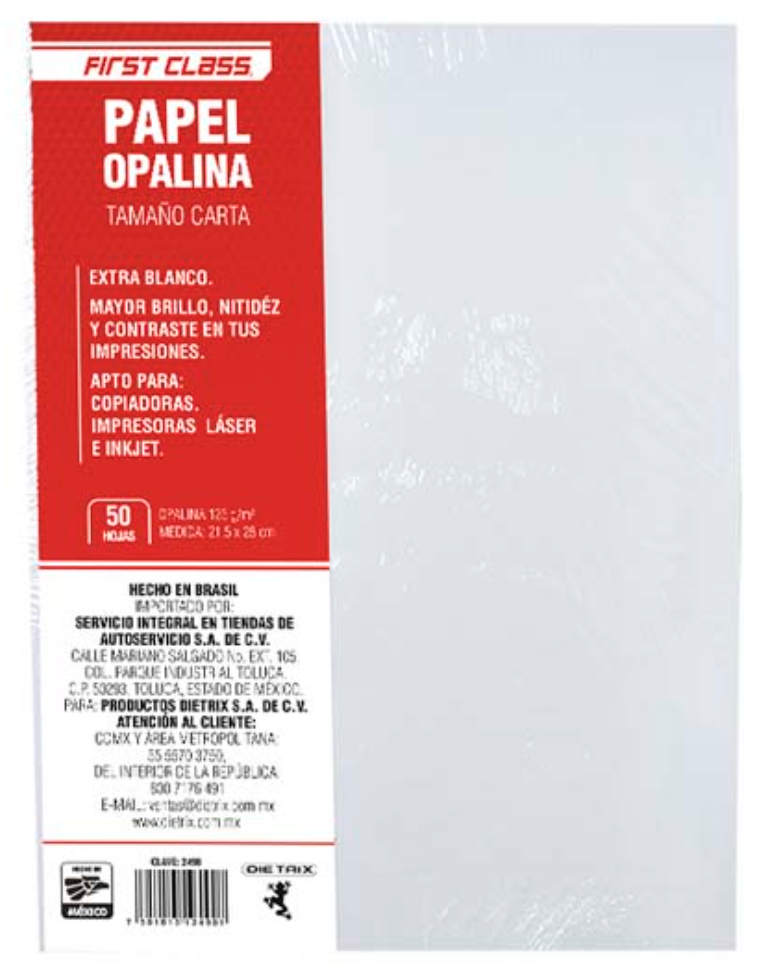 Papel opalina Dietrix 50 hojas tamaño carta 125 gr
