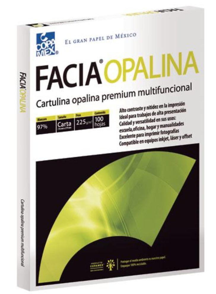 [COP-PAP-OPALINC] Paquete de cartulina opalina blancura 97%225gr. Facia tamaño carta paquete 100 hs