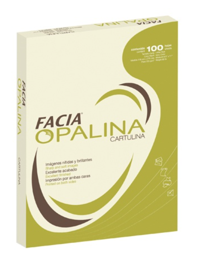 [COP-PAP-OPALCMA] Paquete de cartulina opalina marfil 225gr. Facia tamaño carta paquete 100 hs