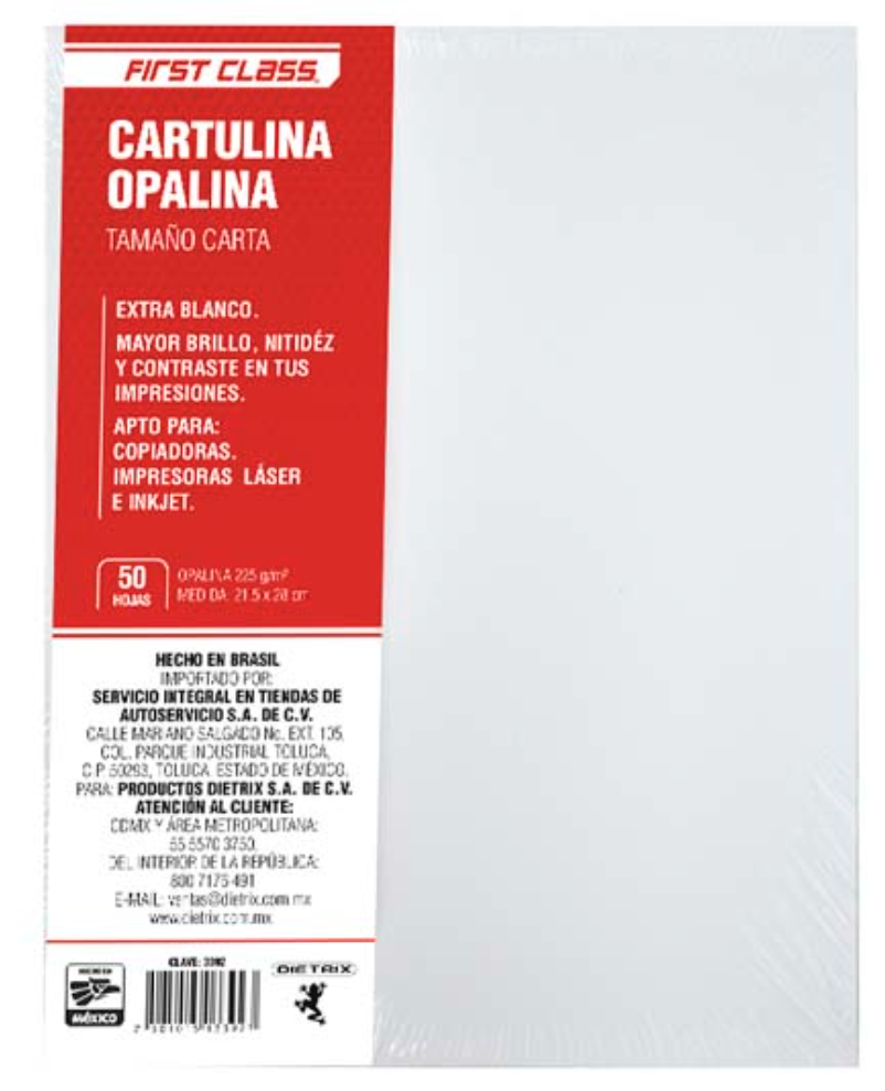 Cartulina opalina Dietrix 50 hojas tamaño carta 225 gr