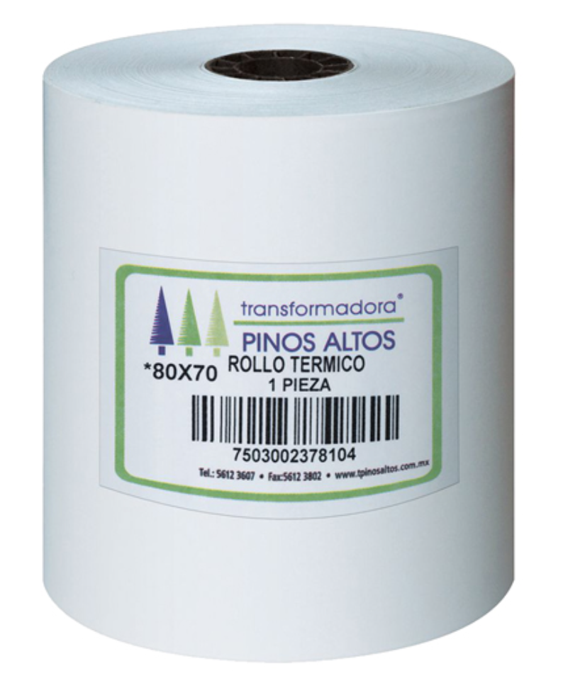 Rollo de papel térmico Pinos Altos 80 x 70 mm caja con 50 rollos a granel