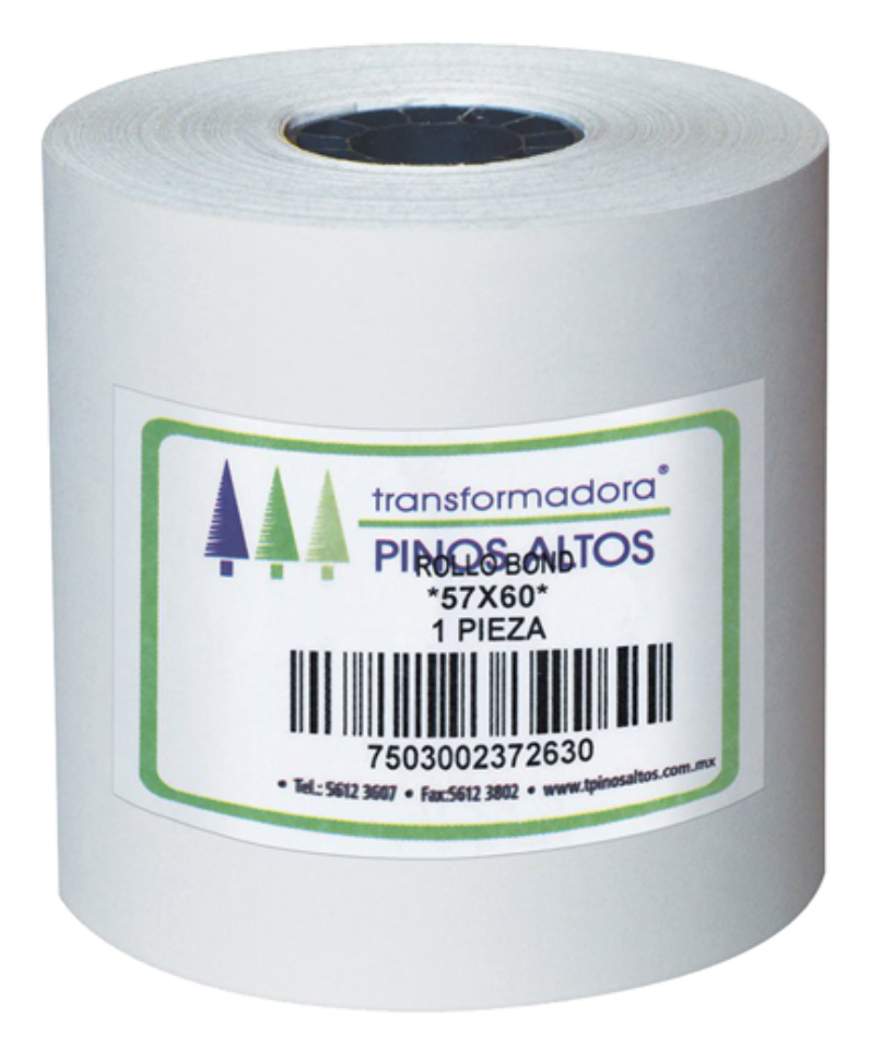 Rollo de papel bond Pinos Altos 57 x 60 mm caja con 50 rollos a granel