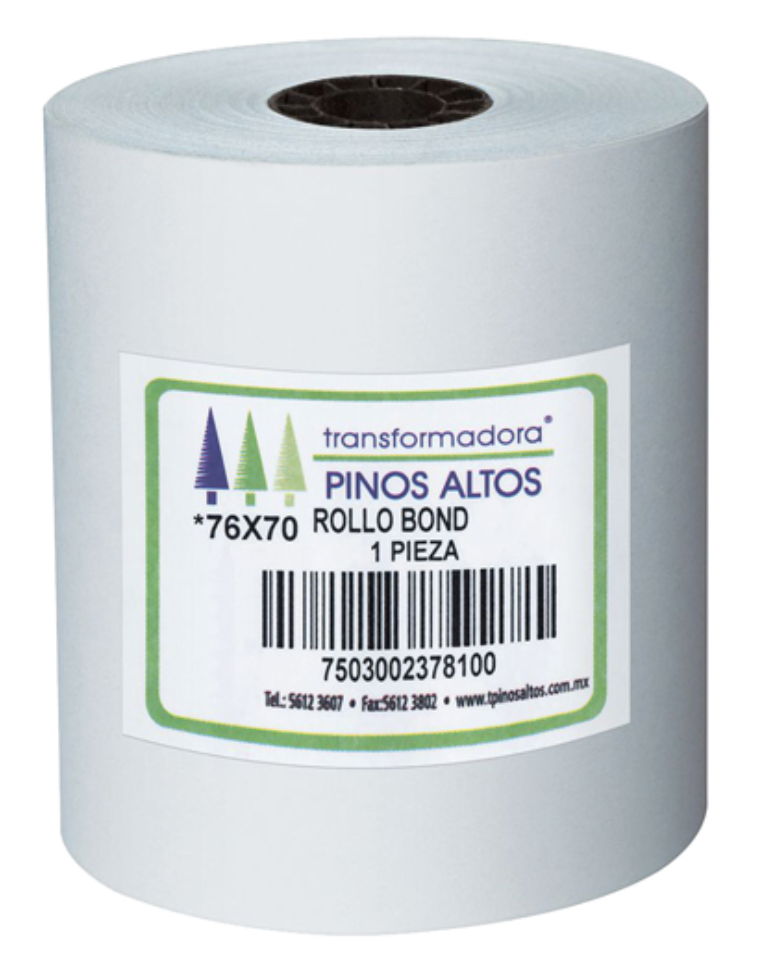 Rollo de papel bond Pinos Altos 76 x 70 mm caja con 50 rollos a granel