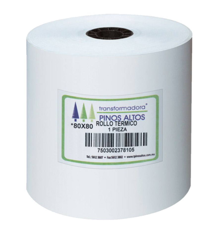 Rollo de papel térmico Pinos Altos 80 x 80 mm caja con 50 rollos a granel