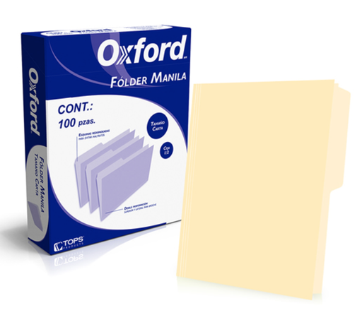 Folder manila Oxford carta color crema ceja 1/2 caja con 100 piezas