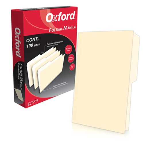 Folder manila Oxford oficio color crema ceja 1/2 caja con 100 piezas	