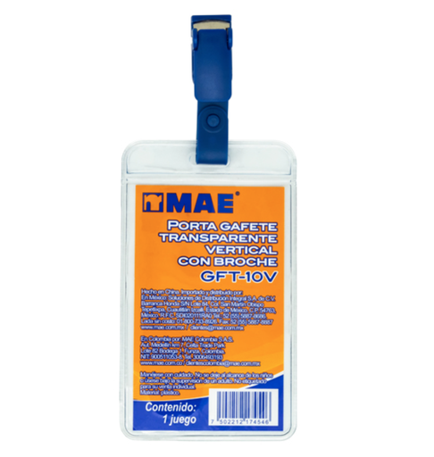 Gafete transparente vertical marca mae 1pieza	