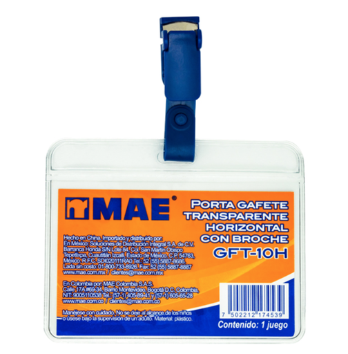 Gafete transparente horizontal marca mae1 pieza	